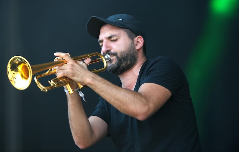 (FILES) In this file photo taken on July 16, 2016 French musician Ibrahim Maalouf performs in Carhaix-Plouguer, western of France during the third day of the 25th edition of the Festival des Vieilles Charrues. The court of Creteil on November 23, 2018, condemned Maalouf to a four-month suspended prison sentence for sexual assault on a 14-year-old girl in 2013.  / AFP / FRED TANNEAU
