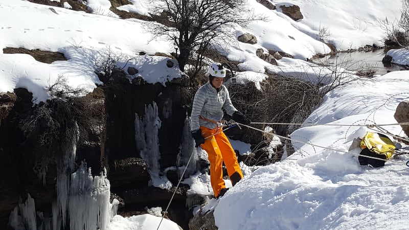 Ghida Arnaout abseiling in Quest Arabiya’s 'Nabd Al Moghamara'. Courtesy Image Nation Abu Dhabi