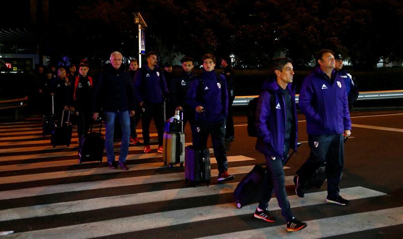 River Plate players after arriving in Madrid. Reuters