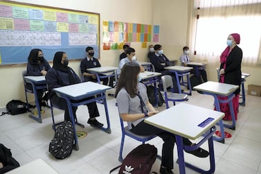 A class at Victoria English School in Sharjah. Private schools in the emirate are set to reopen for face-to-face lessons on April 11. Pawan Singh / The National