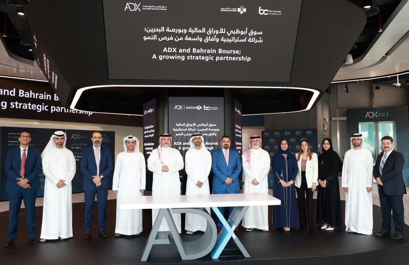 Abu Dhabi Securities Exchange and Bahrain Bourse officials held meetings in the UAE capital this week to boost collaboration. Photo: ADX