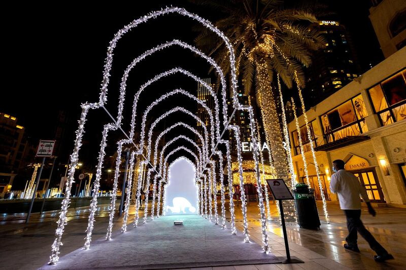 Dubai, United Arab Emirates - Reporter: N/A. News. Art. Al Hai, a series of enthralling light installations adorning Downtown Dubai Boulevard. This piece is called Al Masjid. Dubai. Thursday, January 5th, 2021. Chris Whiteoak / The National