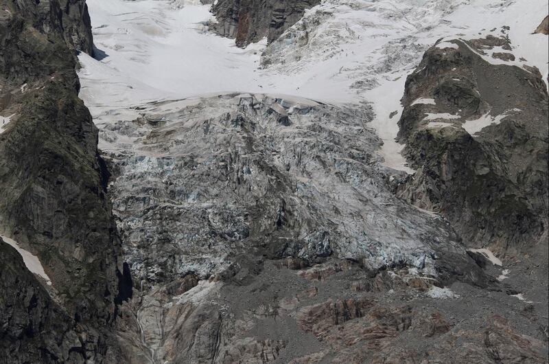 A segment of the Planpincieux glacier is seen on the Italian side of the Mont Blanc massif, in Aosta, Italy. Reuters