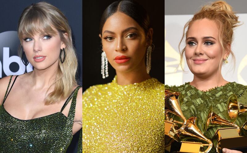 From left: Taylor Swift, Beyonce, and Adele. 