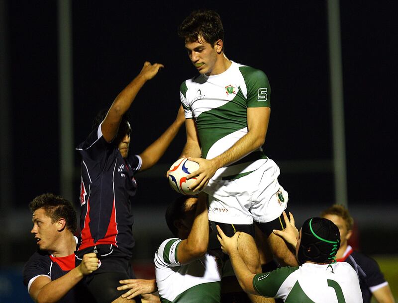 Dubai, United Arab Emirates-March, 23, 2013; Dubai College and Jumeriah College U-18  teams in action during the  UAE Schools Rugby Finals at the Sevens Grounds  in Dubai .  (  Satish Kumar / The National ) For Sports