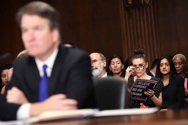 Milano listens as Supreme Court nominee Brett Kavanaugh testifies before the Senate judiciary committee on Capitol Hill in Washington. AP