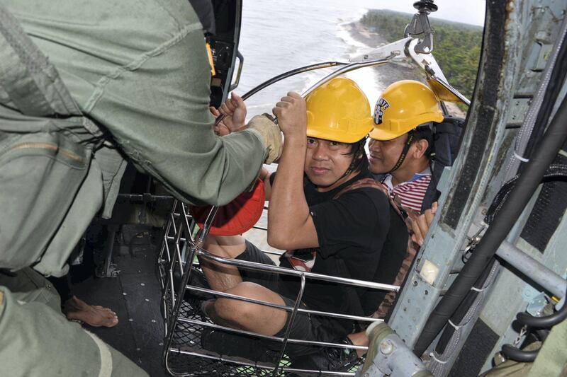 Two crew members aboard an Abu Dhabi registered floating dock were rescued by the Indian Navy. Courtesy: Indian Navy