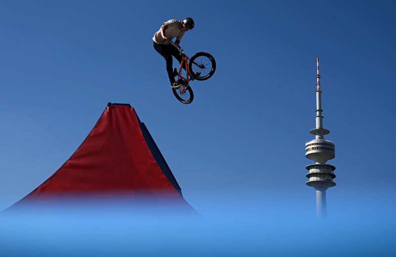 A competitor during practice at the BMX Freestyle venue in the Olympiapark ahead of the European Championships Munich 2022, on August 10, 2022. Getty