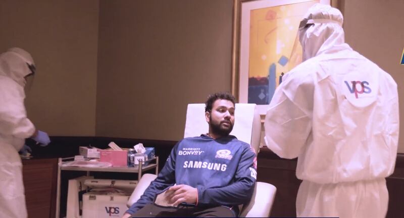 Rohit Sharma, captain of the Mumbai Indians team, being tested during the IPL 2020 which was held in the UAE