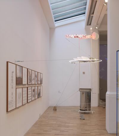 Installation view of 'I Want to be the Future' at the Whitechapel Gallery in London. Cao Fei and mono office have collaborated to present a prototype that will dispense objects and emotions related to the machine's imaginations of the future. Courtesy Brotherton-Lock