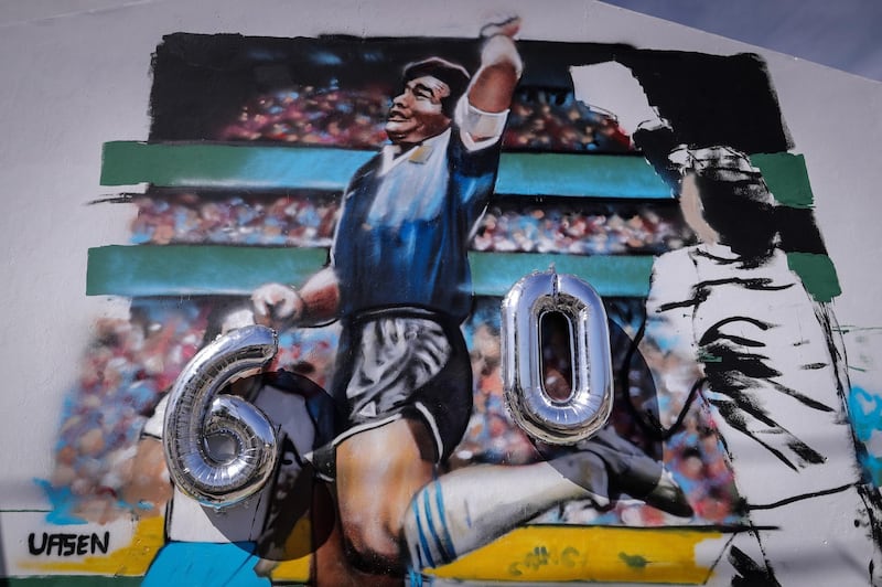 A mural with the image of Maradona at Villa Palito neigborhood in La Matanza municipality, Buenos Aires. EPA