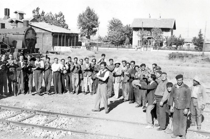 An undated archive photo of railway workers at Riyaq Station. Courtesy of Eddy Choueiry