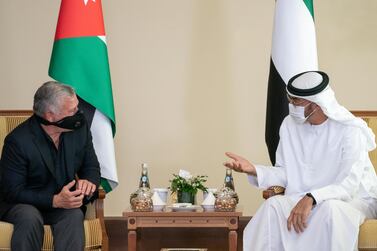 Sheikh Mohamed bin Zayed, Crown Prince of Abu Dhabi and Deputy Supreme Commander of the Armed Forces, meets Jordan's King Abdullah II. Rashed Al Mansoori / Ministry of Presidential Affairs