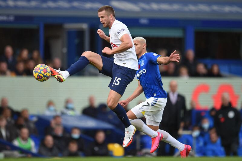 Tottenham defender Eric Dier controls the ball in front of Everton forward Richarlison. Reuters