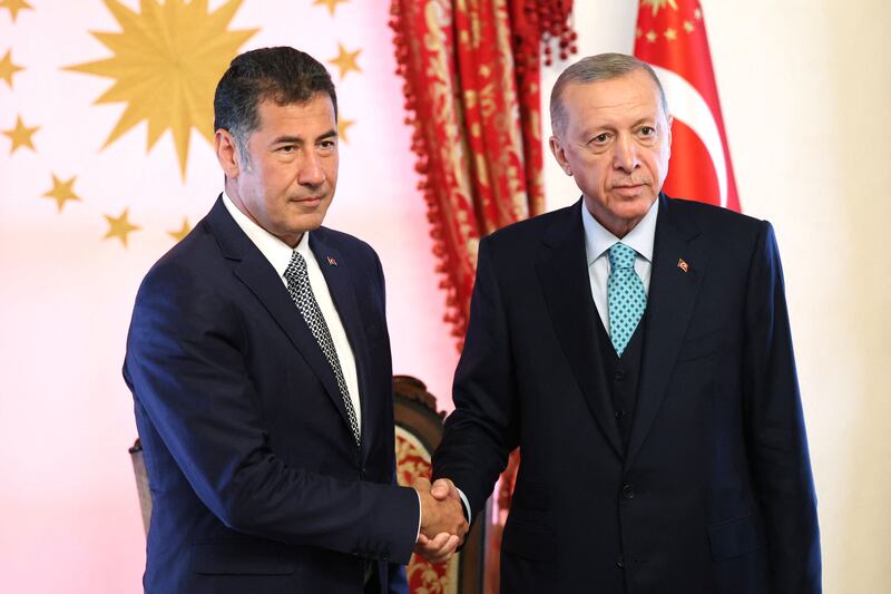 Turkish President Recep Tayyip Erdogan, right, with Sinan Ogan in Istanbul. AFP