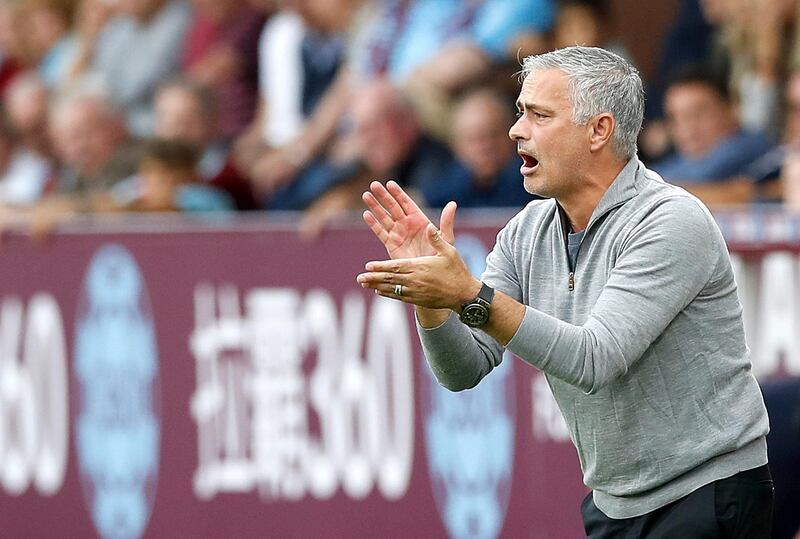 Manchester United manager Jose Mourinho on the touchline, during the English Premier League soccer match between Burnley and Manchester United, at Turf Moor, in Burnley, England, Sunday, Sept. 2, 2018. (Martin Rickett/PA via AP)