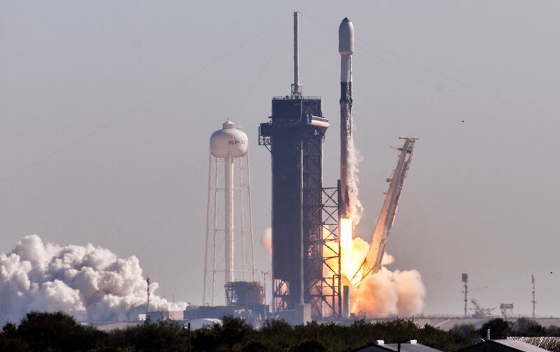 A SpaceX Falcon 9 rocket lifts off in Florida this week carrying a batch of Starlink satellites. AP