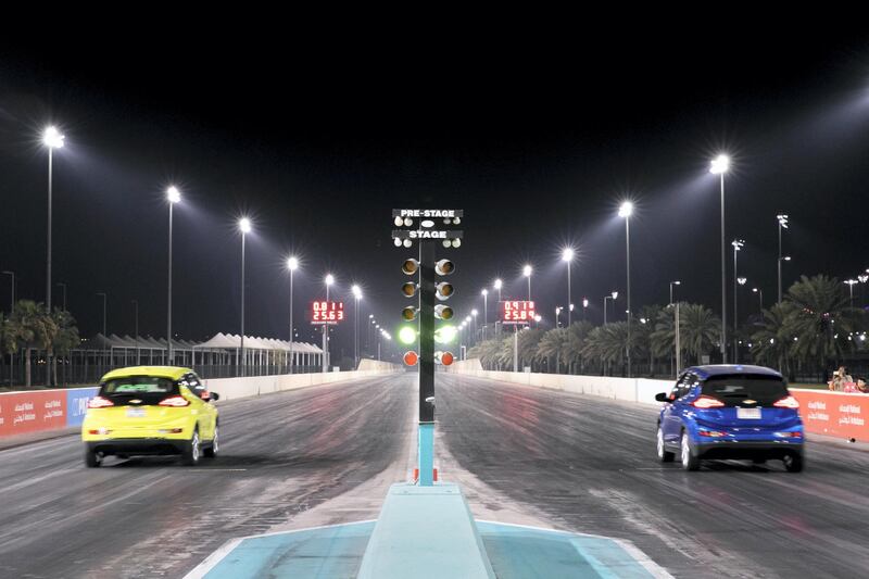 ABU DHABI, UNITED ARAB EMIRATES - JANUARY 17, 2019.EVRT Drag Race in Yas Marina Circuit.(Photo by Reem Mohammed/The National)Reporter: ADAM WORKMANSection:  SP