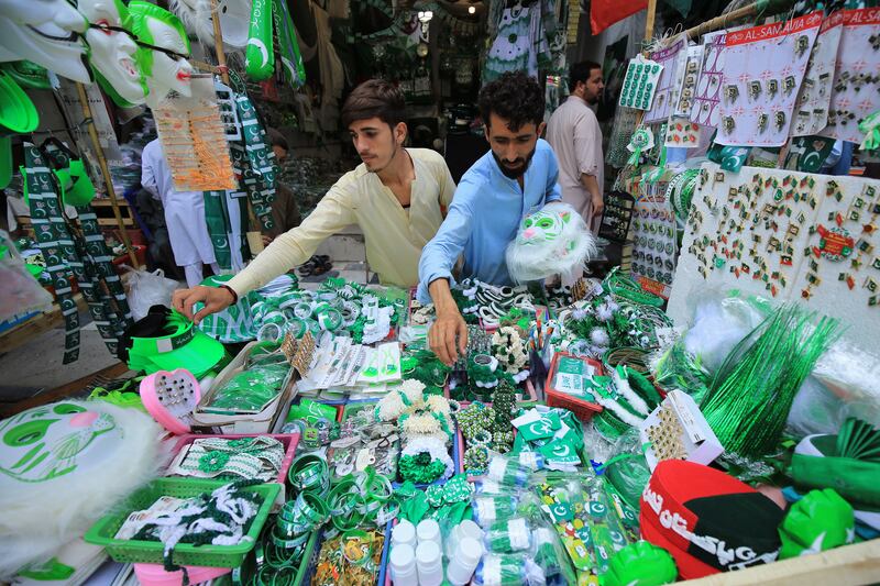 Items for sale in Peshawar in the green and white colours of Pakistan's flag. EPA