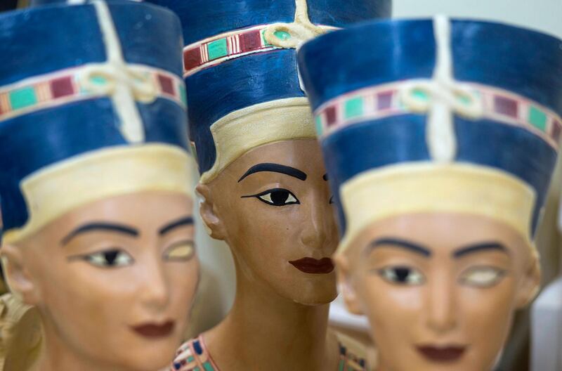 Replicas of statues of queen Nefertiti are seen at the workshop of the Replica Production Unit located at Salah Al Din Citadel in Cairo, Egypt.  EPA