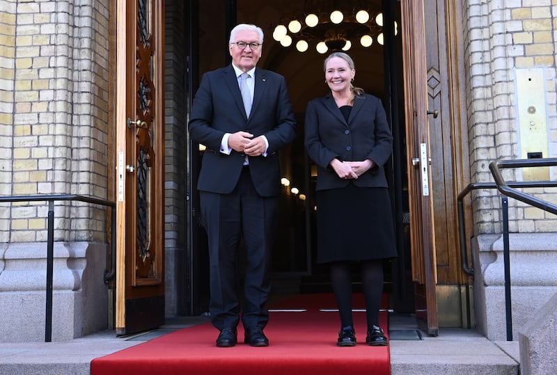Eva Kristin Hansen, right, met German President Frank-Walter Steinmeier during her short tenure as speaker. Getty