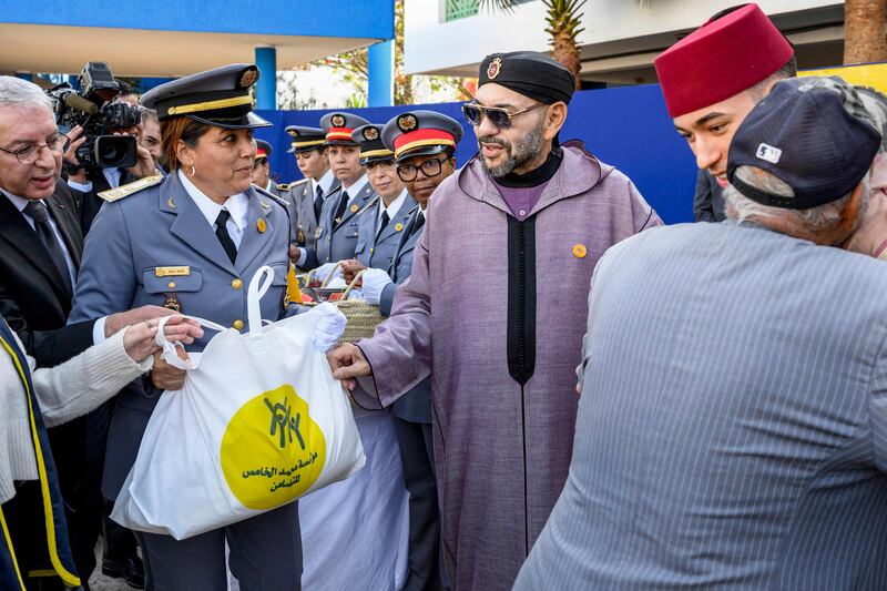 Morocco's King Mohammed VI and Crown Prince Moulay launch the nationwide Ramadan 1444 operation in the city of Sale, north of the capital Rabat, to assist five million disadvantaged Moroccans in Ramadan. AFP