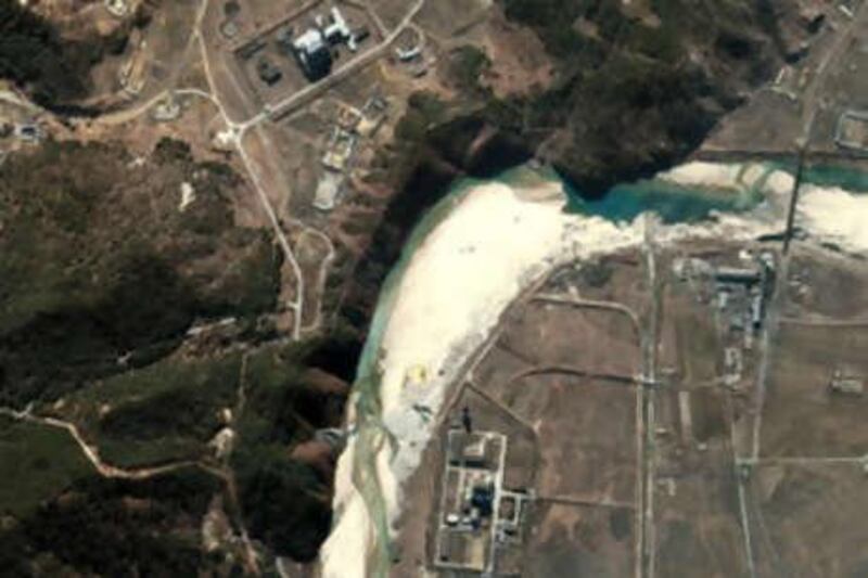 This file handout photo from DigitalGlobe shows a satellite image taken on March 2 2002 of the Yongbyon nuclear facility in North Korea.