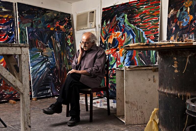 Emirati artist Hassan Sharif, who died last year, at his studio at The Flying house in Al Quoz, Dubai, in 2012. Antonie Robertson / The National
