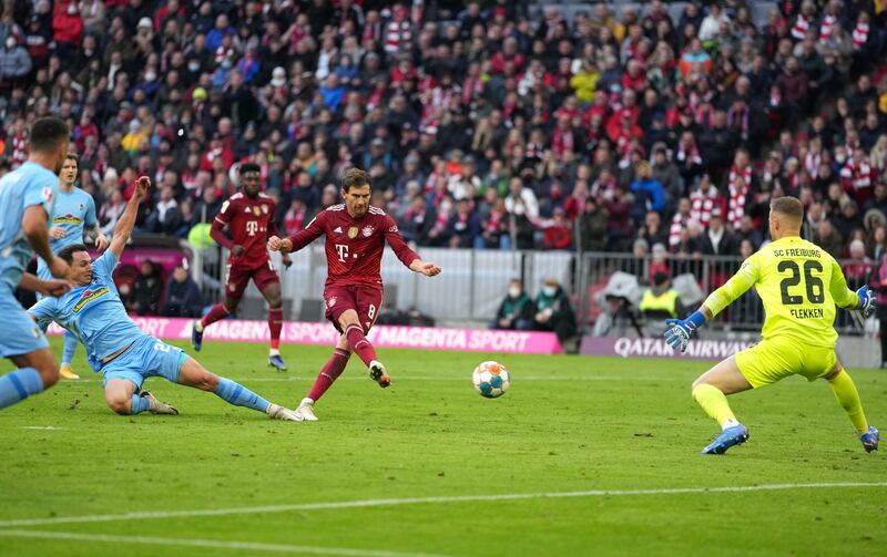Bayern's Leon Goretzka scores his side's opening goal. AP Photo