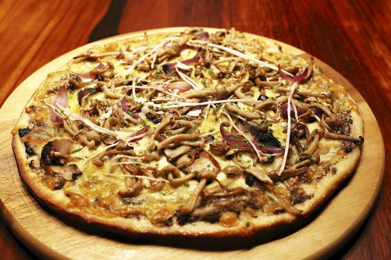DUBAI, UNITED ARAB EMIRATES , September 27 – 2020 :-  Vegan mushroom pizza at the Brass Monkey, new dining and entertainment destination on the Bluewaters Island in Dubai.  (Pawan Singh / The National) For Lifestyle/Online/Instagram. Story by Janice Rodrigues 