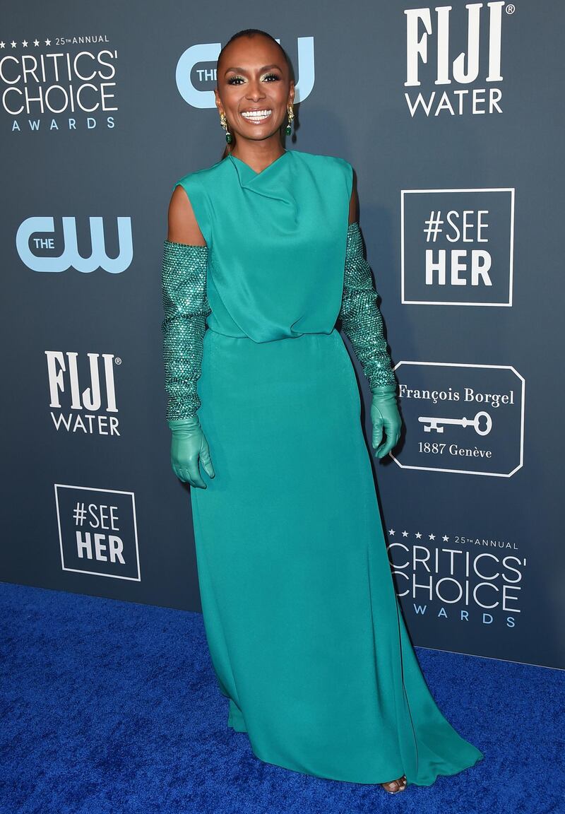 Janet Mock, wearing Valentino,lucy arrives at the 25th annual Critics' Choice Awards on Sunday, January 12, 2020. AP