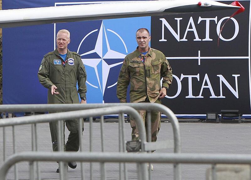 Military personnel outside the National Stadium where the Nato summit will take place in Warsaw. Czarek Sokolowski / AP Photo