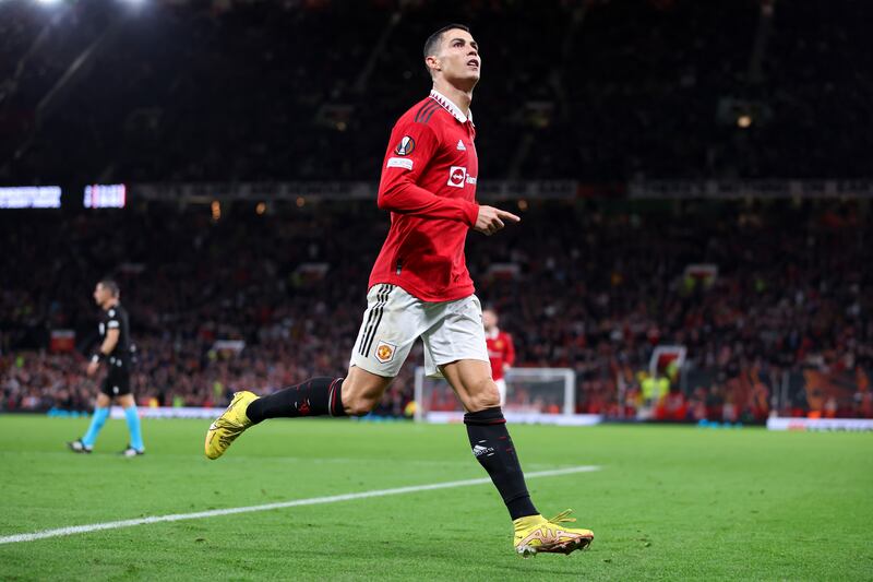 Cristiano Ronaldo celebrates after scoring. Getty