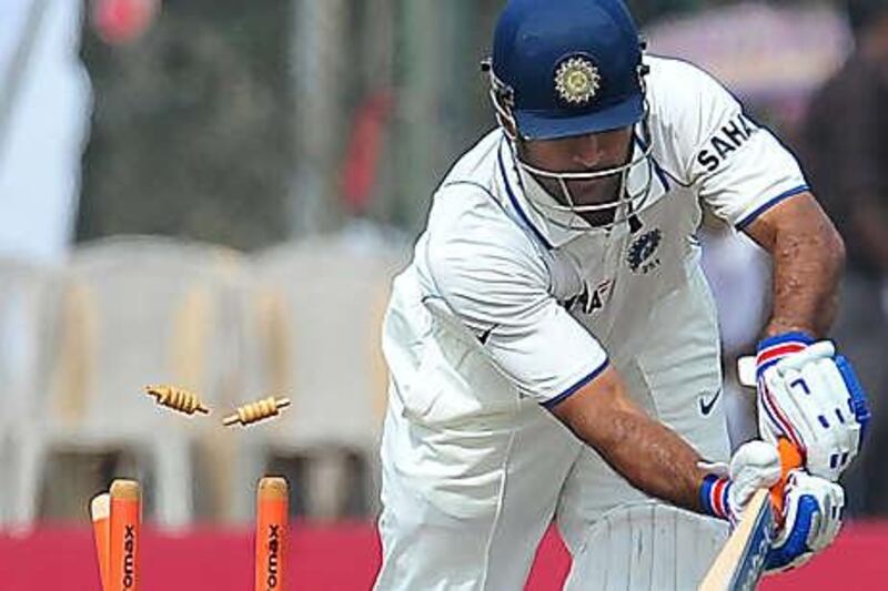 The sight of MS Dhoni being comprehensively bowled summed up the Test for India.