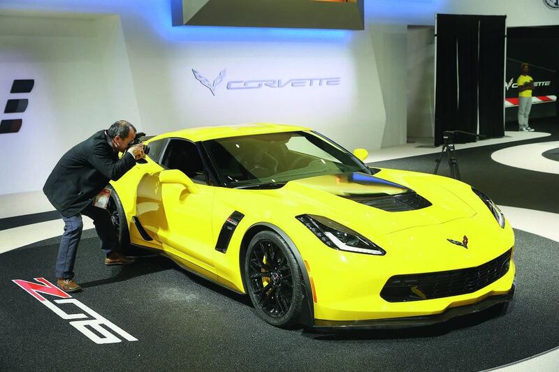 Chevrolet’s 2015 Corvette Z06 at the North American International Auto Show in Detroit, Michigan, which remains the premier place for the world’s carmakers to meet and show off their automotive creations. Scott Olson / Getty Images / AFP

