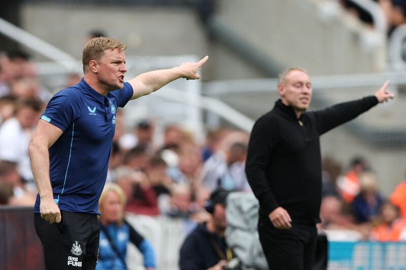 Newcastle coach Eddie Howe gestures during the match. AFP