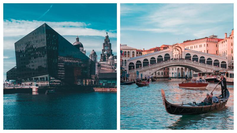 Liverpool waterfront, left, may lose its World Heritage status, while Venice may face a permanent ban on cruise ships. Marcus Cramer, Damiano Baschiera / Unsplash