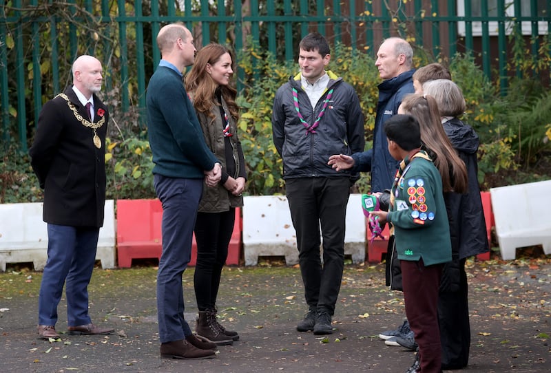 Prince William and Kate speak to Scout leaders. Getty Images