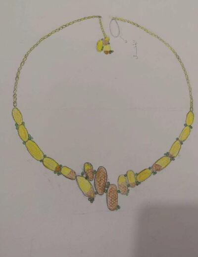 This design by second place winner Ashwaq Saud was based on dates, now imagined as large gold beads. Courtesy Piaget