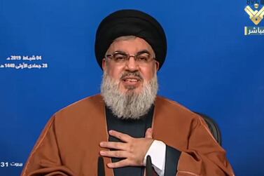 Hezbollah Secretary General Sayyed Hassan Nasrallah speaking on Al Manar TV. EPA