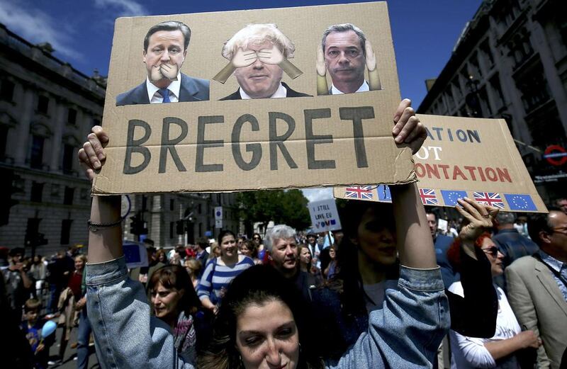 The anti-Brexit ‘March for Europe’ demonstration in London in July 2. Neil Hall / Reuters