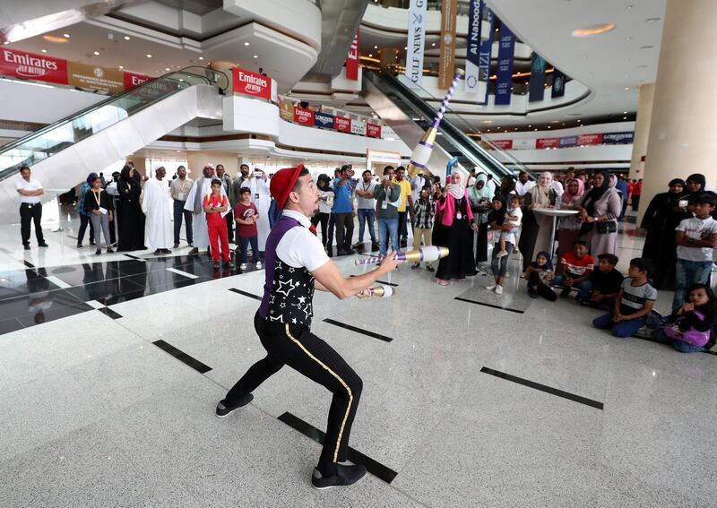 Dubai, United Arab Emirates - March 17, 2019: Visitors are entertained by performance artists at the Dubai World Cup. Saturday the 30th of March 2019 at Meydan Racecourse, Dubai. Chris Whiteoak / The National