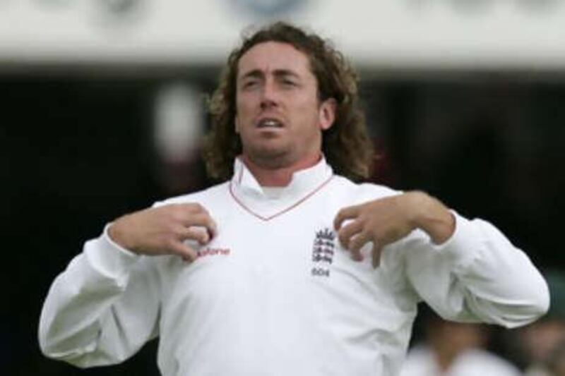 Ryan Sidebottom signals to the dressing room, during the third day of the first test against South Africa.