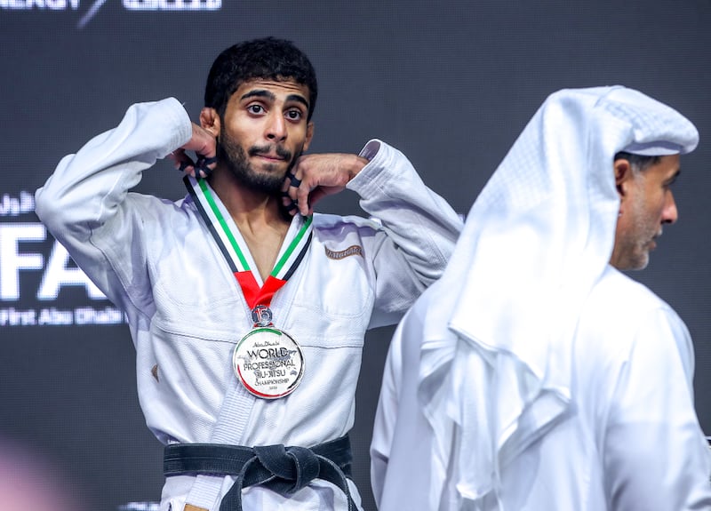 UAE's Zayed Al Katheeri with the 56kg silver medal at the 15th Abu Dhabi World Professional Jiu-Jitsu Championship. All photos Victor Besa / The National