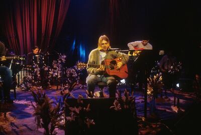 Kurt Cobain and Nirvana during the taping of MTV Unplugged at Sony Studios in New York City, 11/18/93. Photo by Frank Micelotta / Getty Images