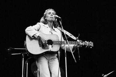 Joni Mitchell performs live on stage at Wembley Stadium, London on 14th September 1974. Photo / Redferns