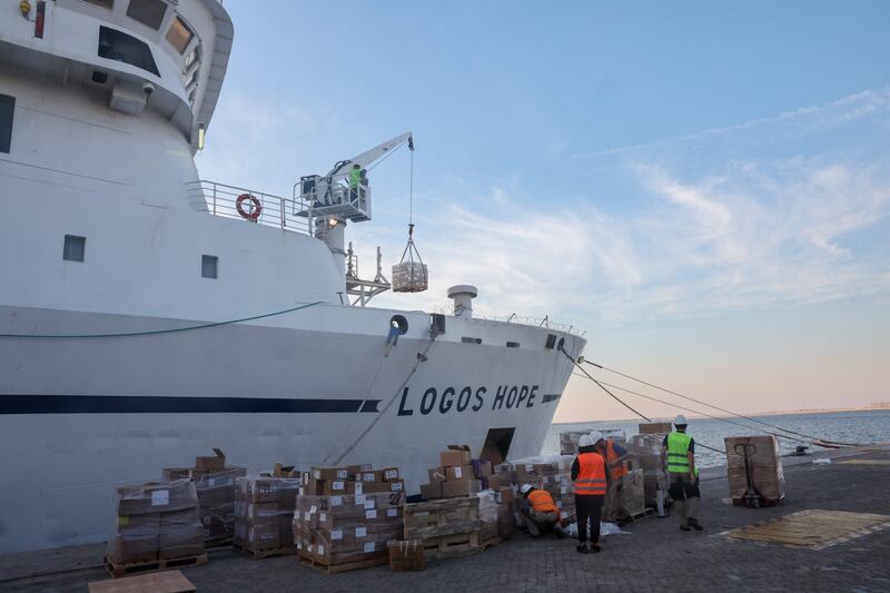 Logos Hope, the world's largest floating book fair, docked at Port Rashid, Dubai, on April 18, 2023. AFP