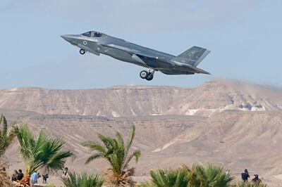 An Israeli air force F-35 fighter takes off during the "Blue Flag" multinational air defence exercise at the Ovda air force base north of  Eilat. AFP