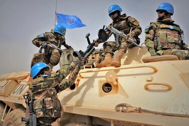 United Nations peacekeeping force in Mali, showing UN peacekeeping armoured vehicles on patrol at a undisclosed location in Mali, 27 March 2019.  EPA