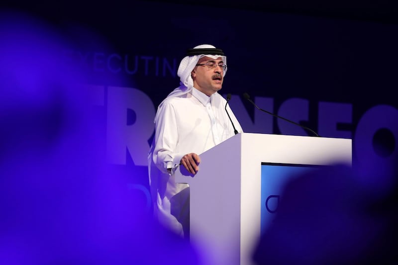 Dubai, United Arab Emirates - November 27, 2018: Amin Nasser, President and CEO, Saudi Aramco speaks at the Gulf Petrochemicals and Chemicals Forum. Tuesday the 27th of November 2018 in Madinat, Dubai. Chris Whiteoak / The National